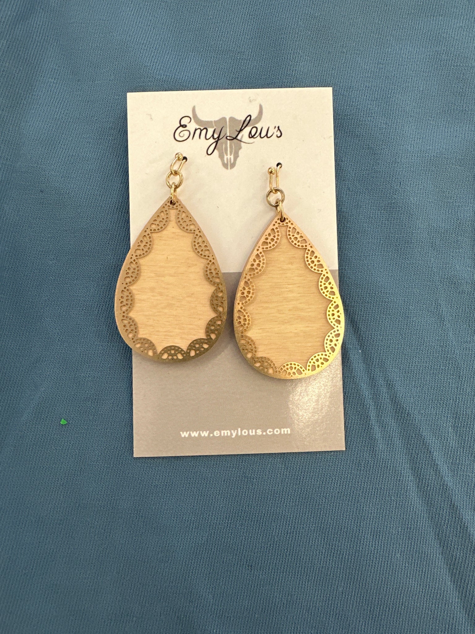 Ivory Wood and Goldtone Layered Earrings