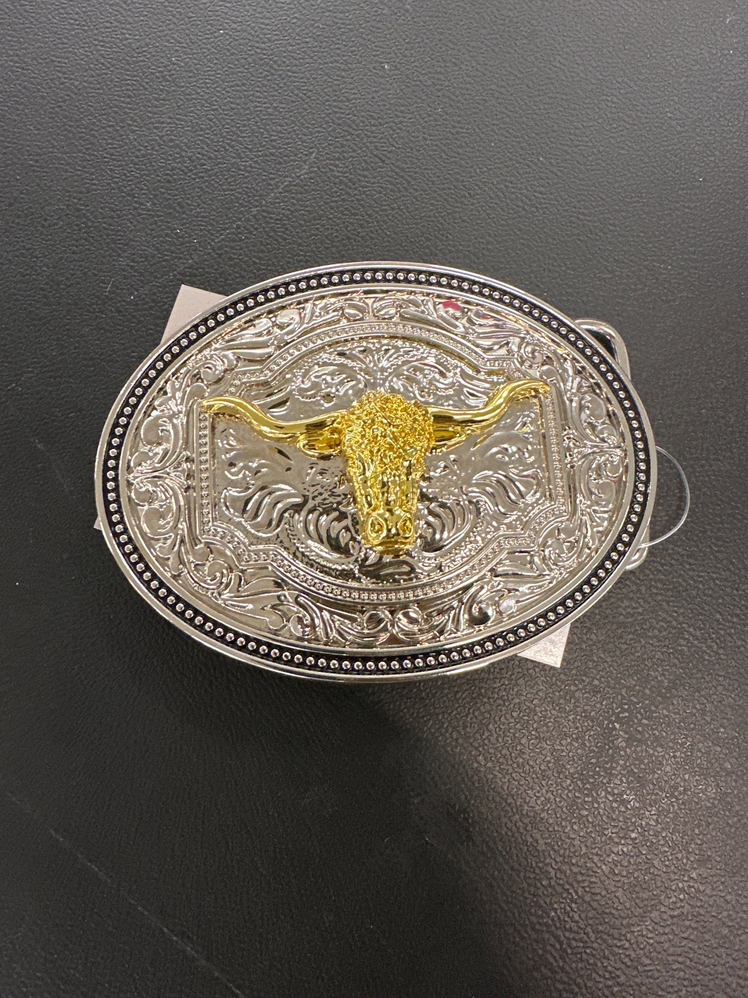 Gold Steer Head Silver Belt Buckle