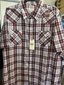 Ely Cattleman Pearl Snap- Red & Black Plaid Short Sleeve