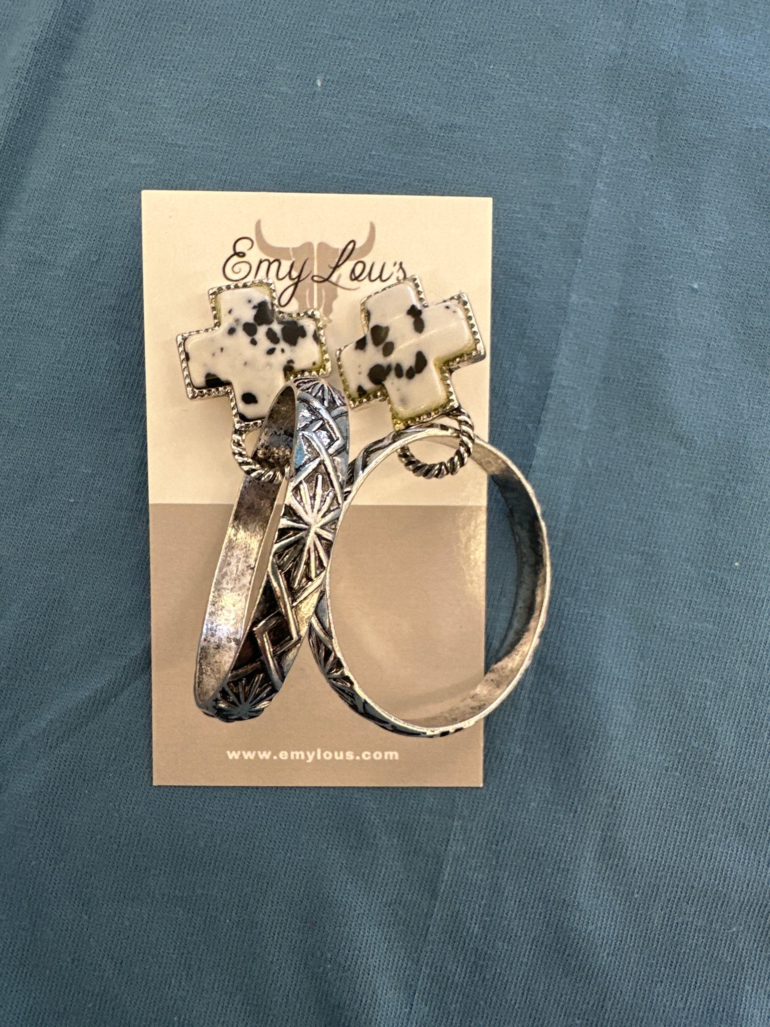 White and Silvertone Boulder Lane Cross Hoop Earrings
