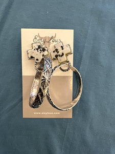 White and Silvertone Boulder Lane Cross Hoop Earrings