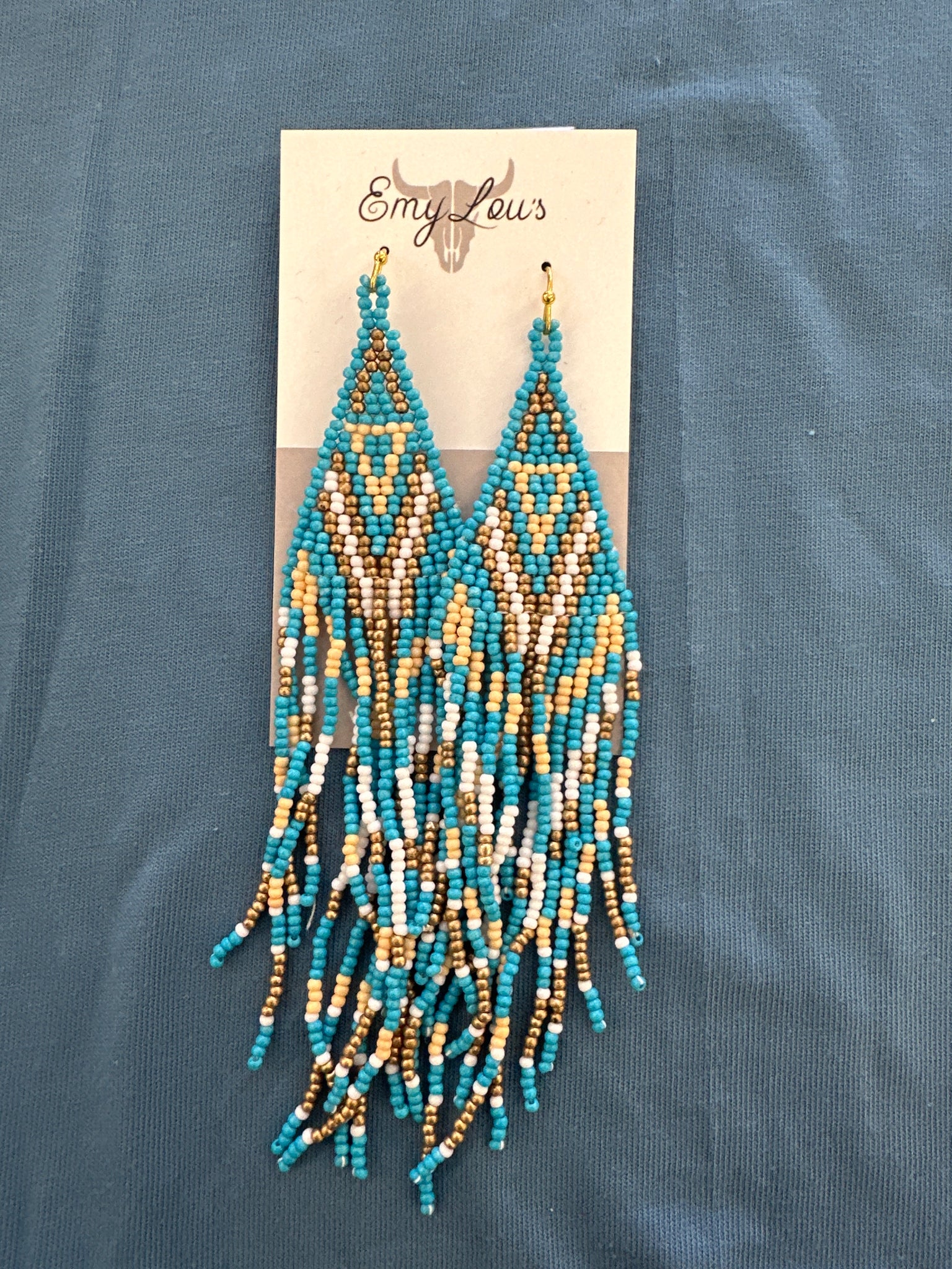 Peach Springs Turquoise Seed Bead Fringe Earrings