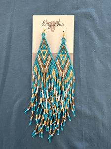 Peach Springs Turquoise Seed Bead Fringe Earrings