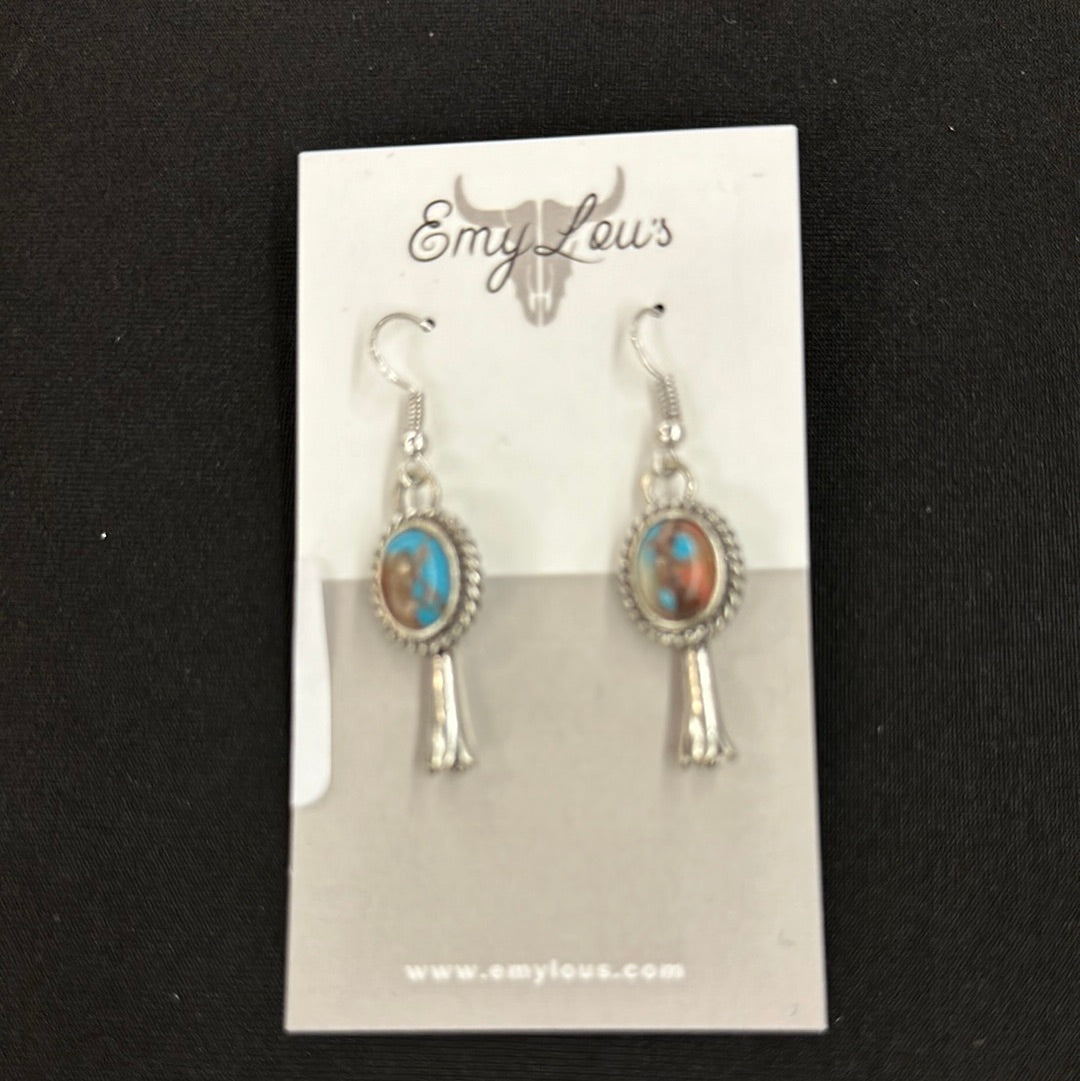 Turquoise & Orange Marbled Bead Squash Blossom Earrings