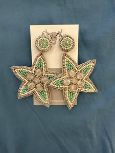 Silver Trimmed Mint and Ivory Seed Bead Starfish Earrings