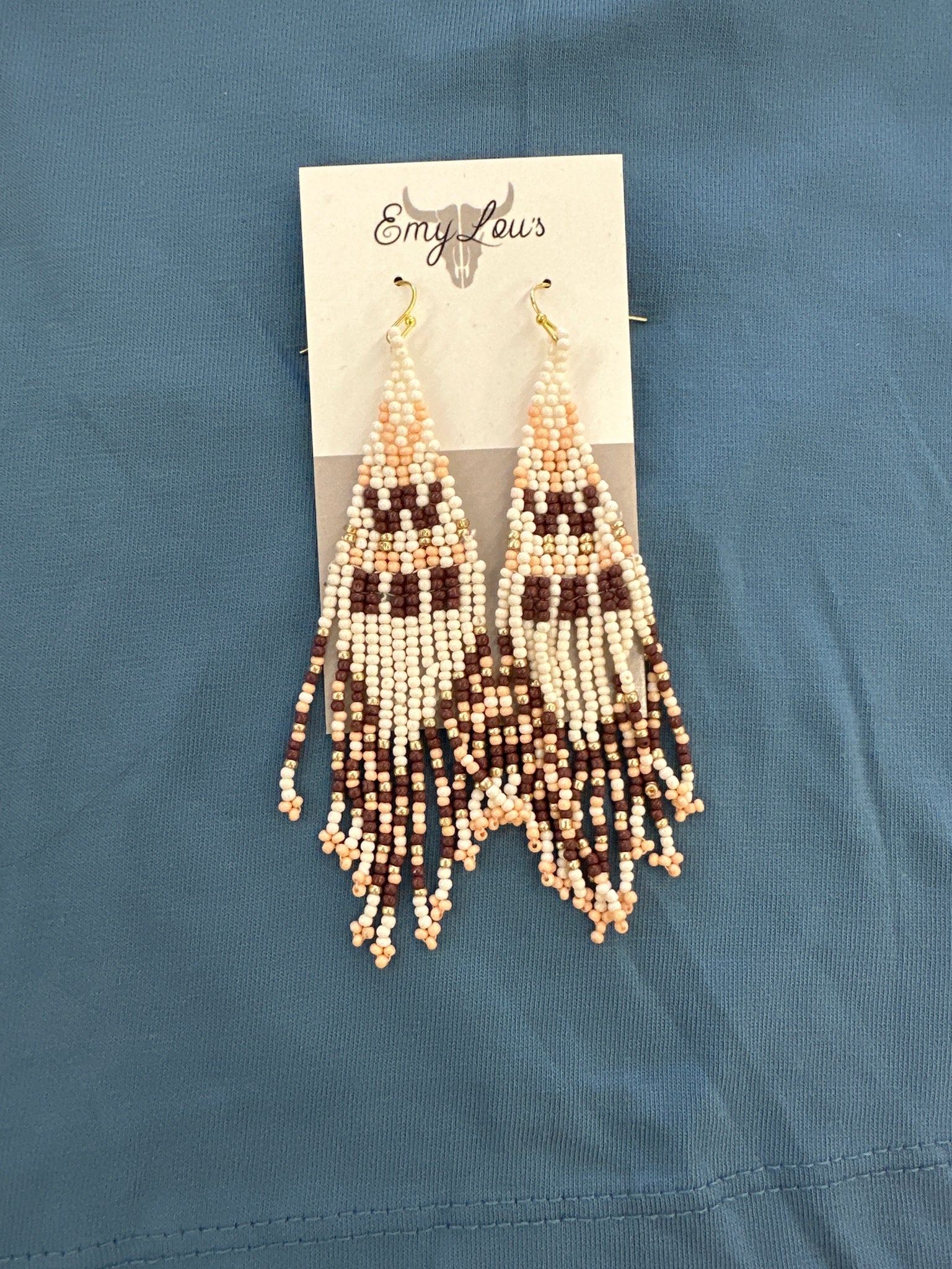 Big Horn Canyon Ivory Seed Bead Fringe Earrings