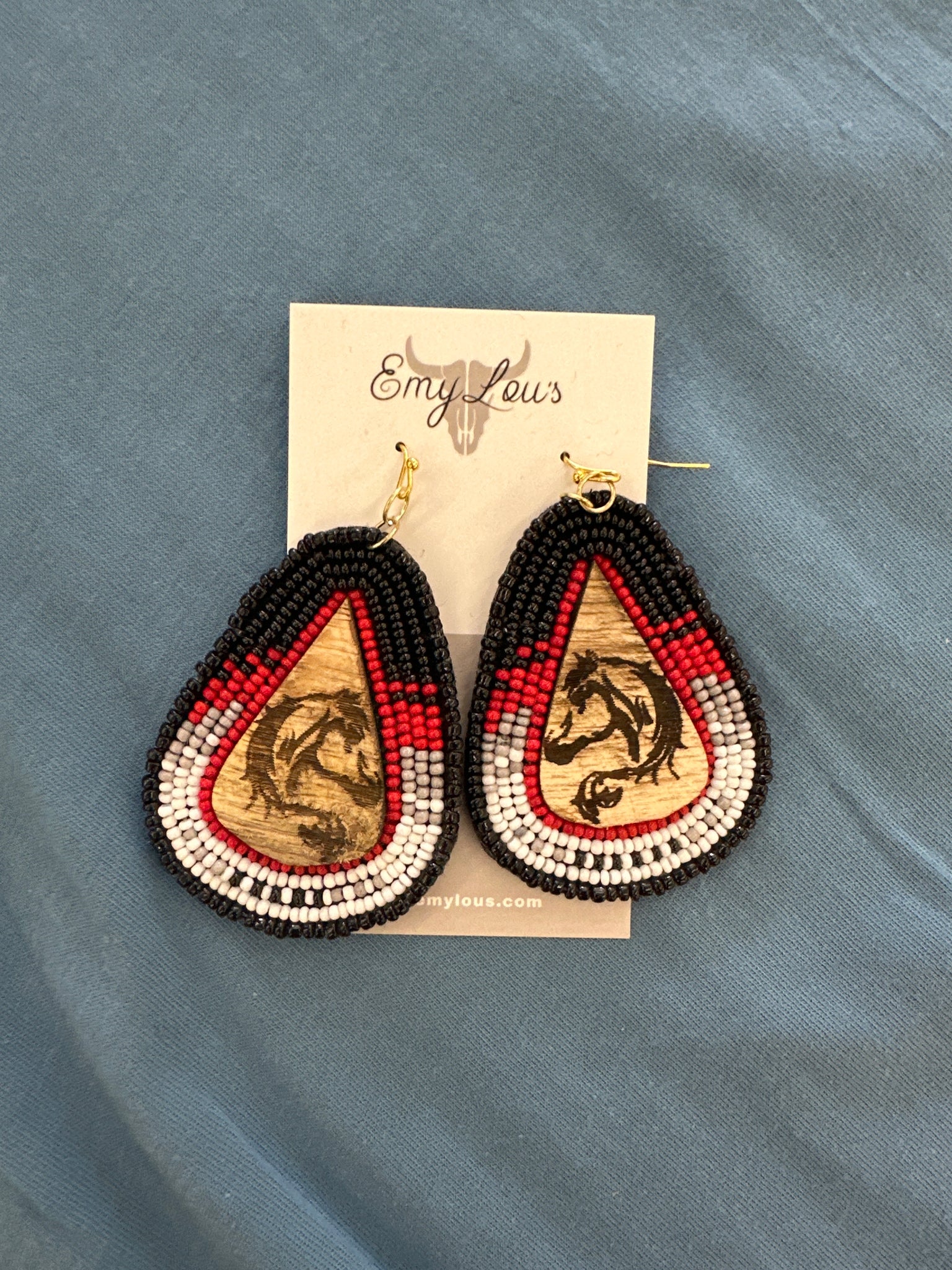 Horseshoe Bend Wood and Black Multi Seed Bead Teardrop
Earrings