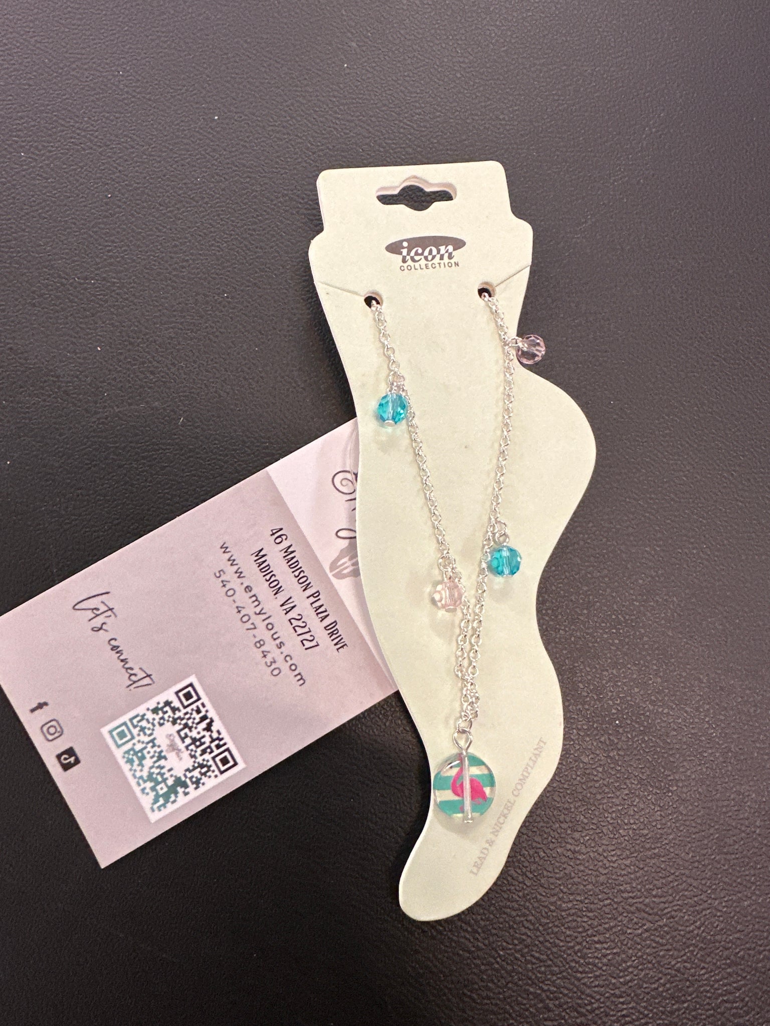 Flamingo Disk Silvertone Anklet