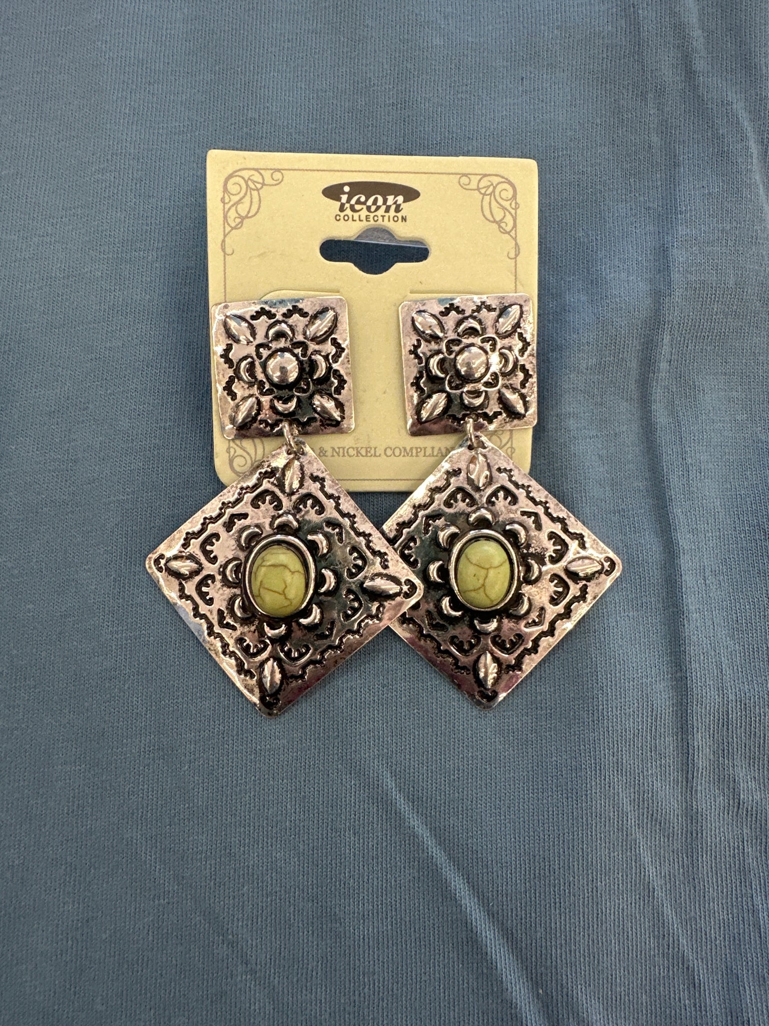 Maverick Green Silvertone Earrings