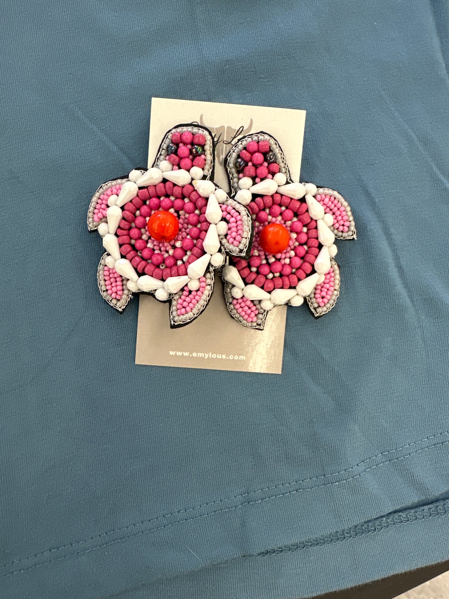 Coral Seed Bead Turtle Earrings