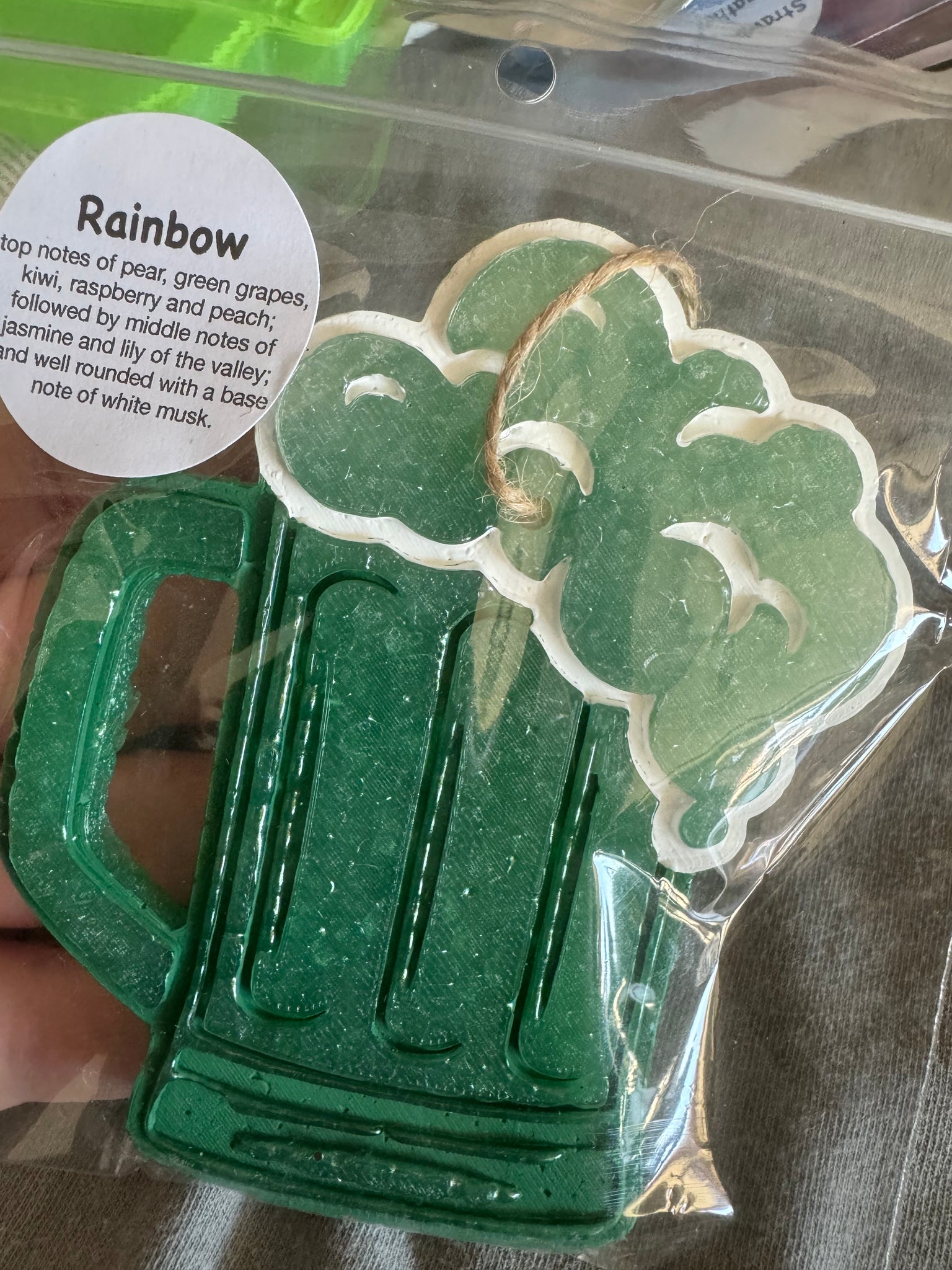Foaming Beer Car Freshie- Rainbow Dark Green