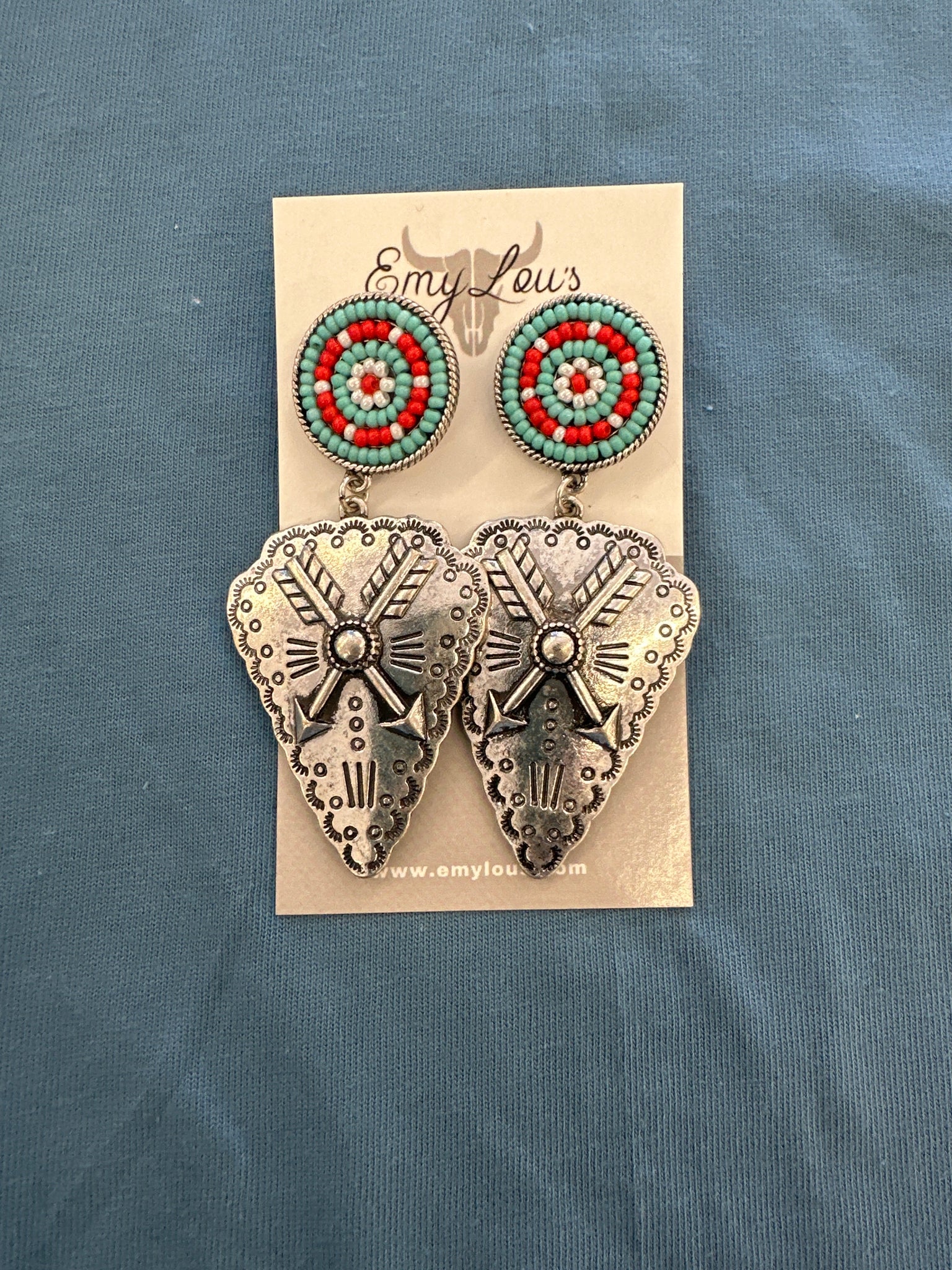 Turquoise Multi Silvertone Kingsville Arrow Earrings