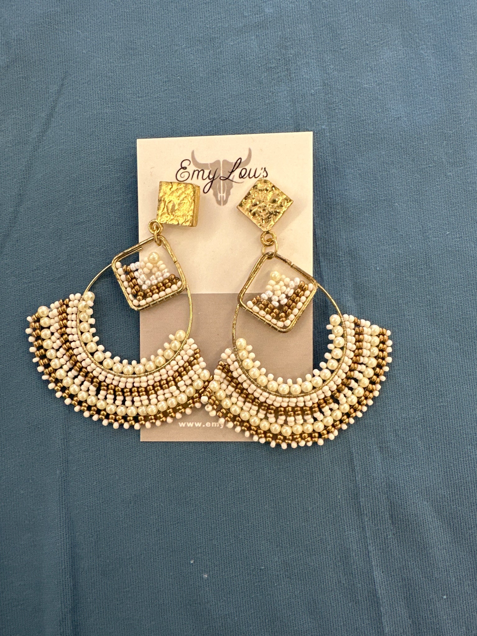 Angel Island Ivory Seed Bead Hoop Earrings
