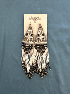 Paradise Awaits Black Seed Bead Fringe Earrings