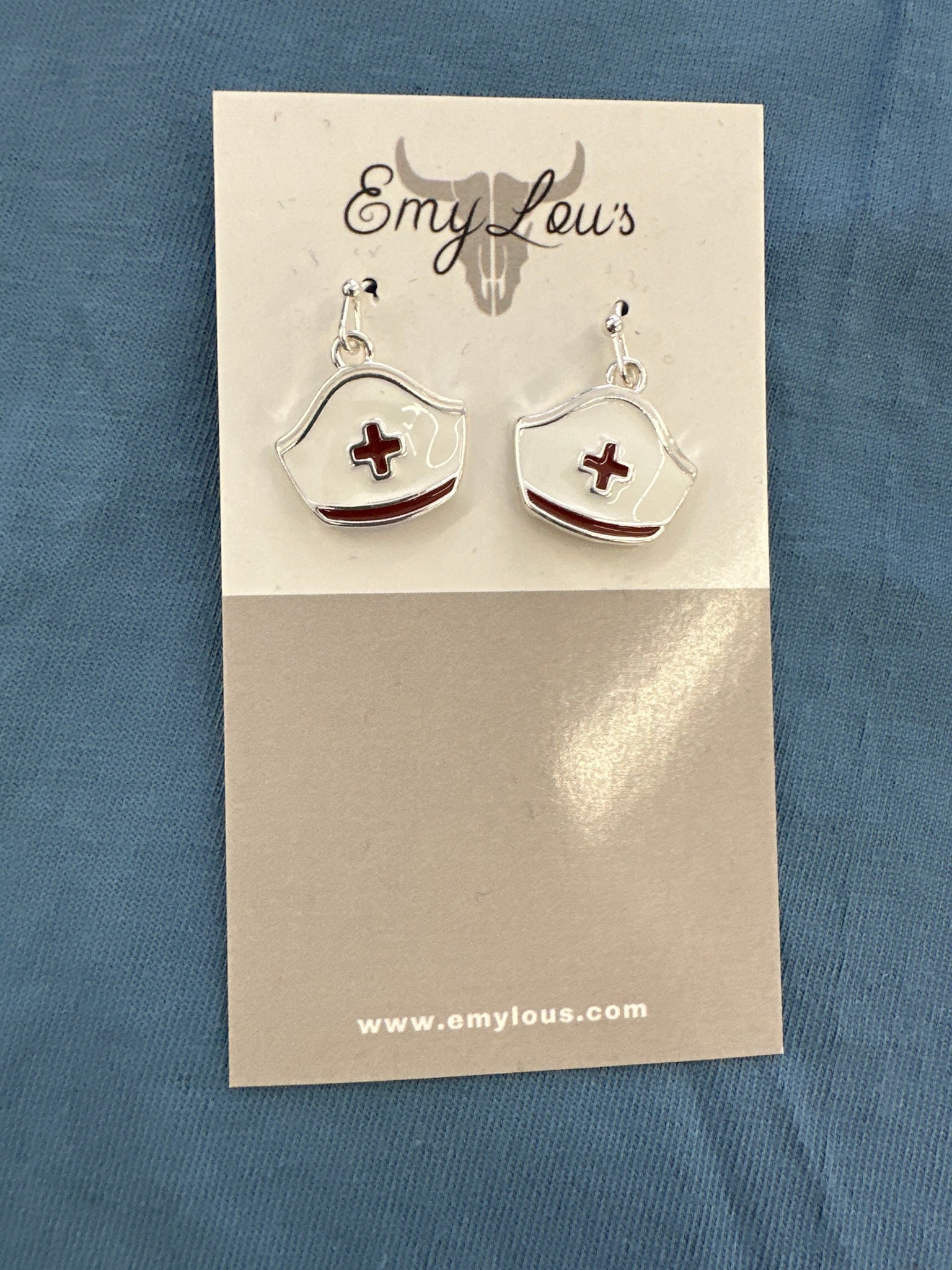White and Red Nurse's Cap Earrings