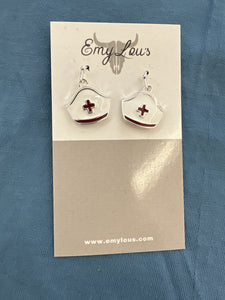 White and Red Nurse's Cap Earrings