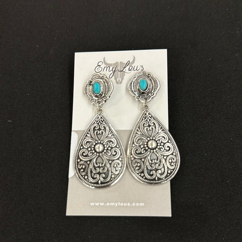 Livorno Turquoise and Silvertone Teardrop Earrings