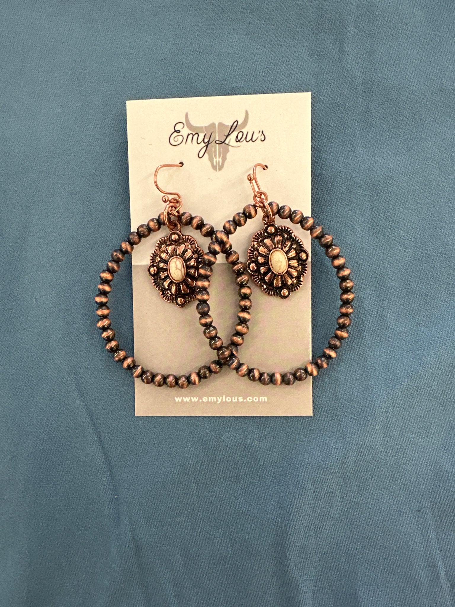 Concho Copper Navajo Inspired Pearl Hoop Earrings