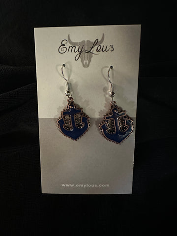 BLUE ANCHOR 'REFUSE TO SINK' PENDANT EARRINGS