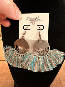 Denim Blue Fan Tassel Earrings