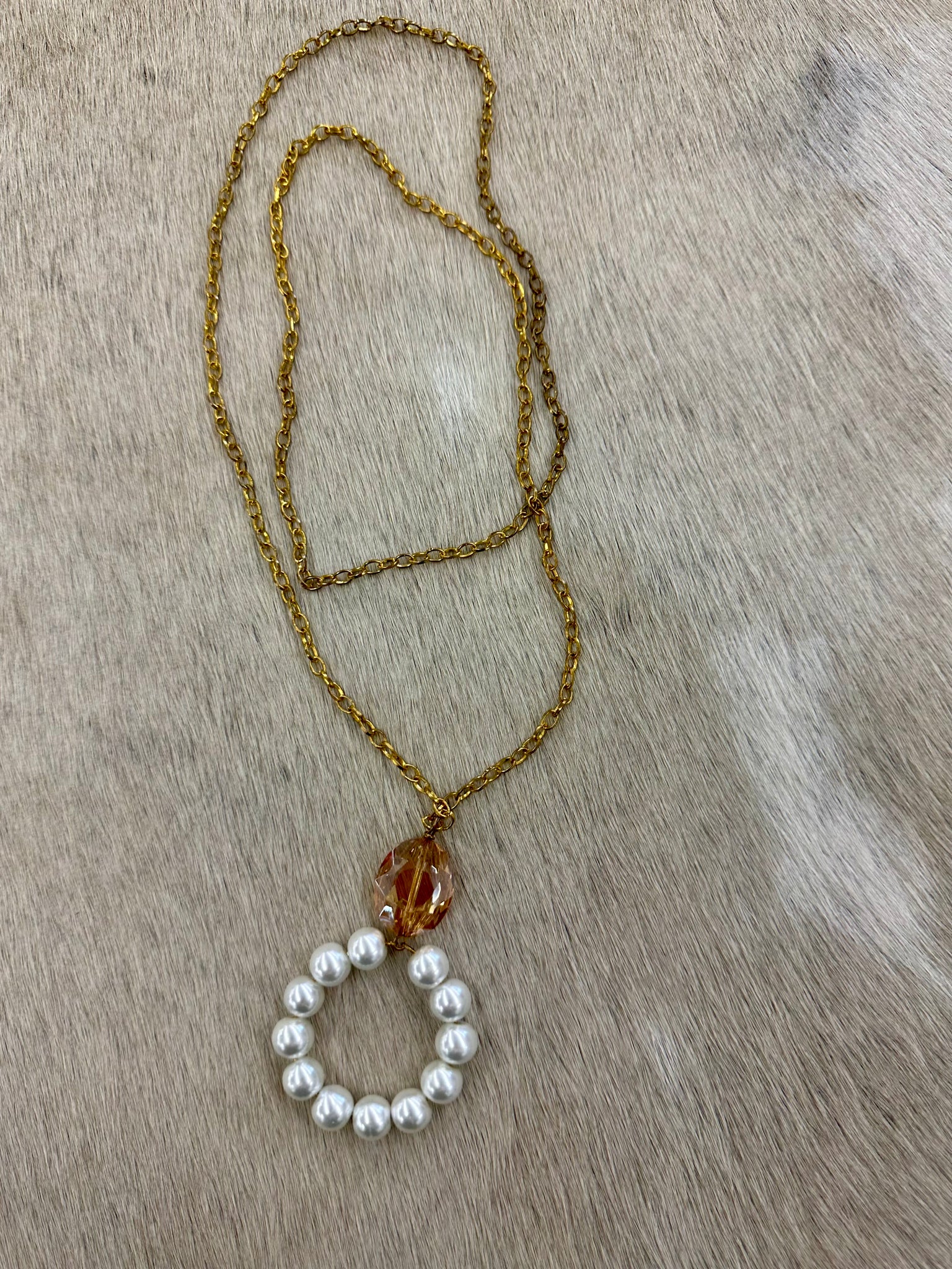 Gold Citrine & Pearl Teardrop Necklace