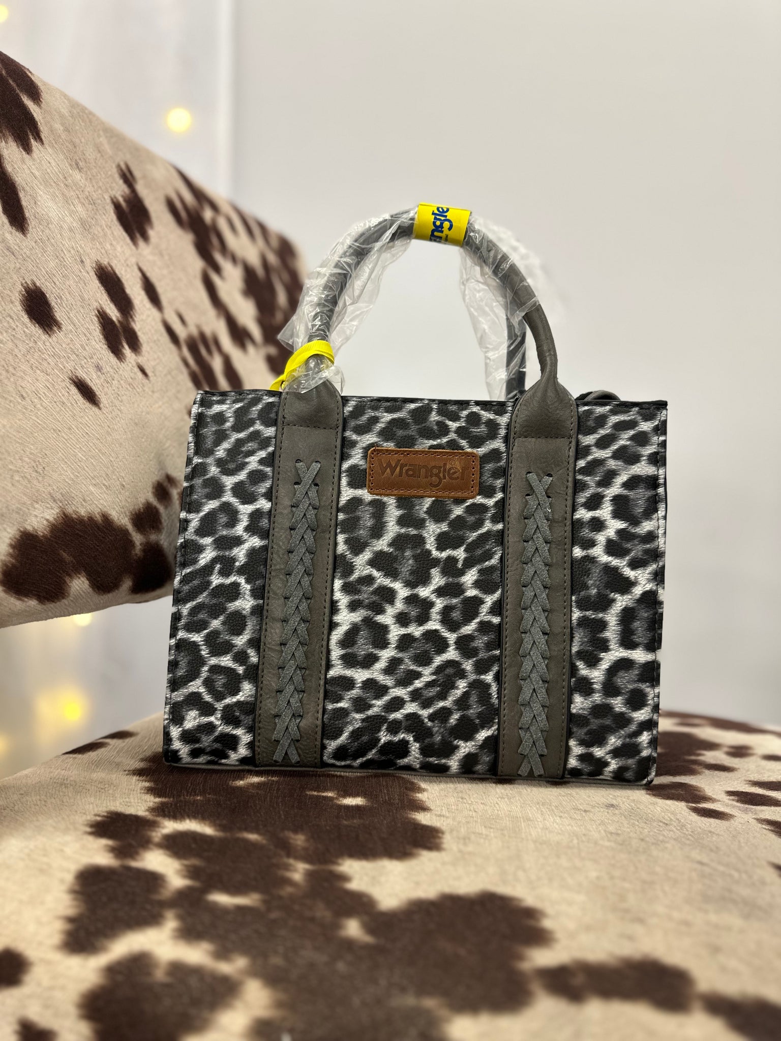 Wrangler Small Crossbody Tote - Black & Grey leopard