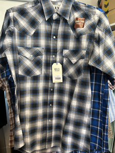 Ely Cattleman Pearl Snap- Black & Blue Plaid Short Sleeve