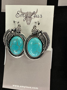 Feather Framed Turquoise Earrings
