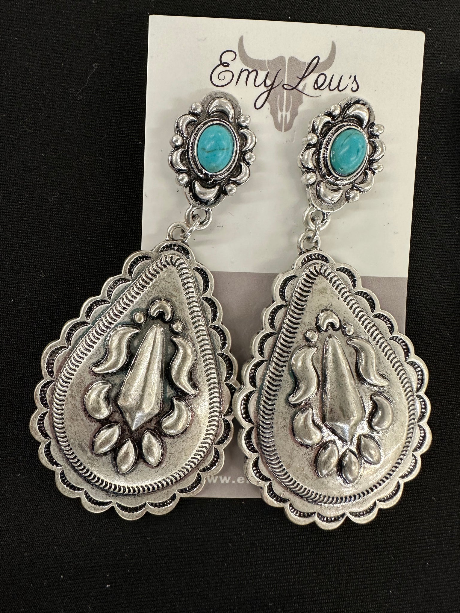 Burnished Silvertone Turquoise Mckenna Earrings