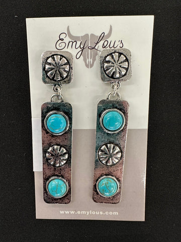 Ridgecrest Silvertone and Turquoise Earrings