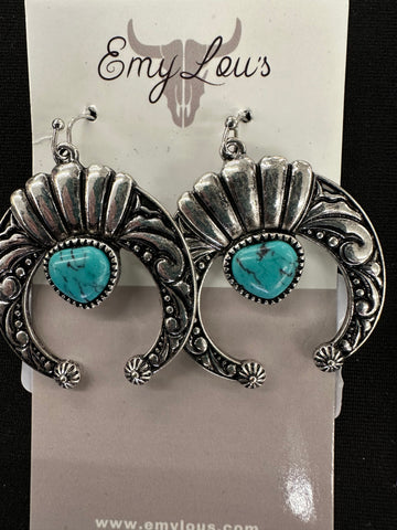 Turquoise Archer City Silvertone Earrings