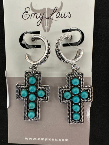 Turquoise Cochino Cross Hoop Earrings