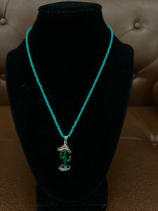 Western Styling Silvertone Cactus Turquoise Seed Beaded Necklace