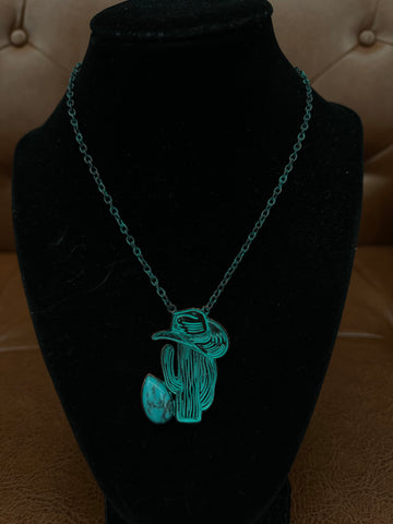 Turquoise Cow Boy Cactus Patina Necklace