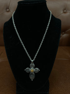 Brown Laurel Cross Necklace