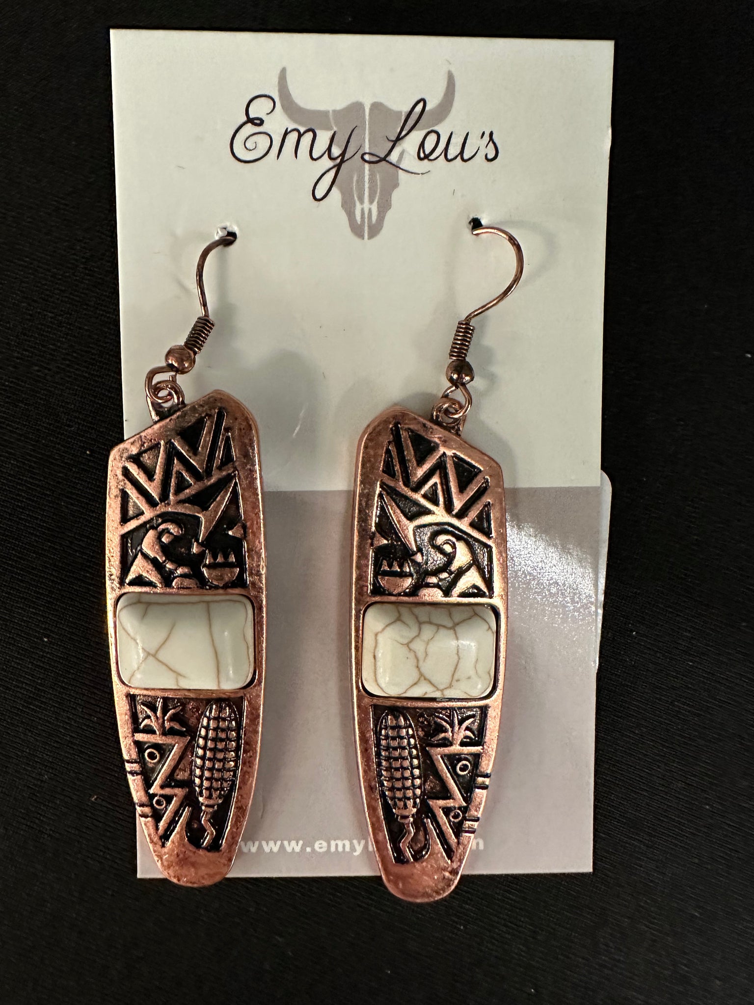 White Coppertone Aztec Cave Trail Earrings