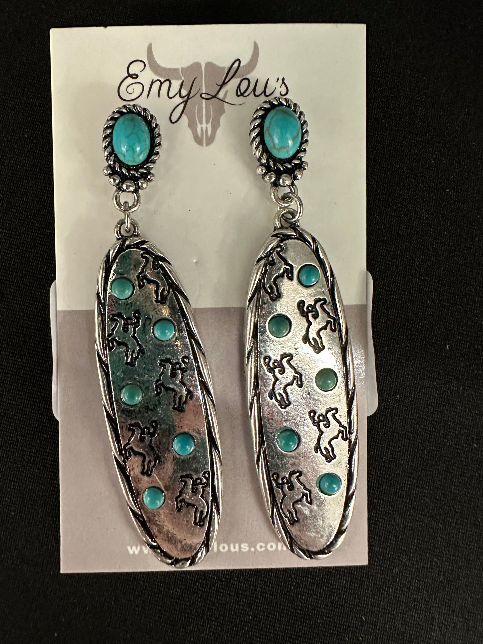 Silvertone and Turquoise Bronco Ridge Earrings