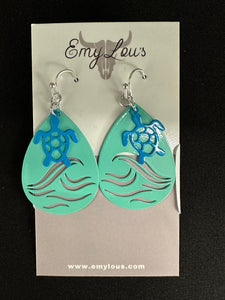 Seaside Mint & Blue Turtle Earrings