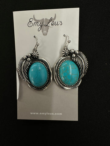Phoenix Feather Framed Turquoise Stone Earrings
