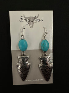 Turquoise and Silvertone Arrowhead Creek Earrings