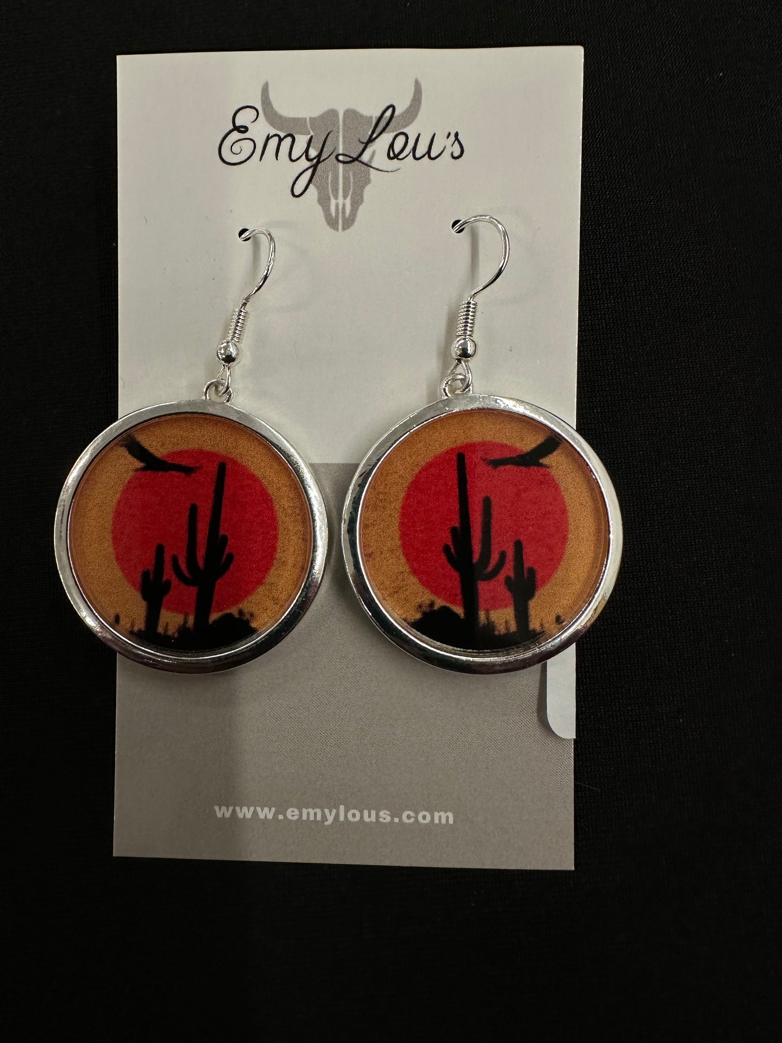 Cactus Sunset Silvertone Earrings