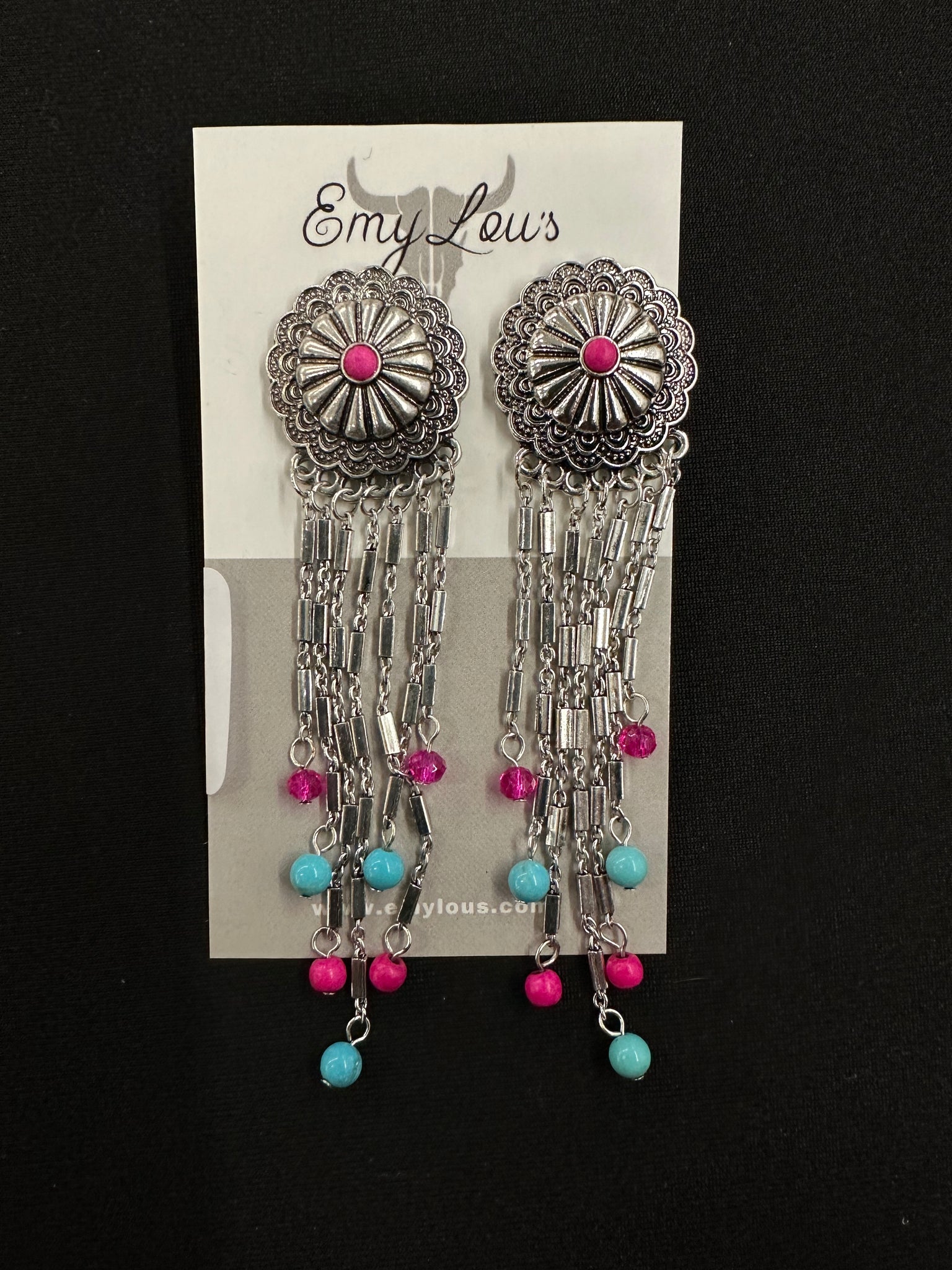 Cedar Creek Fuchsia and Turquoise Silvertone Earrings