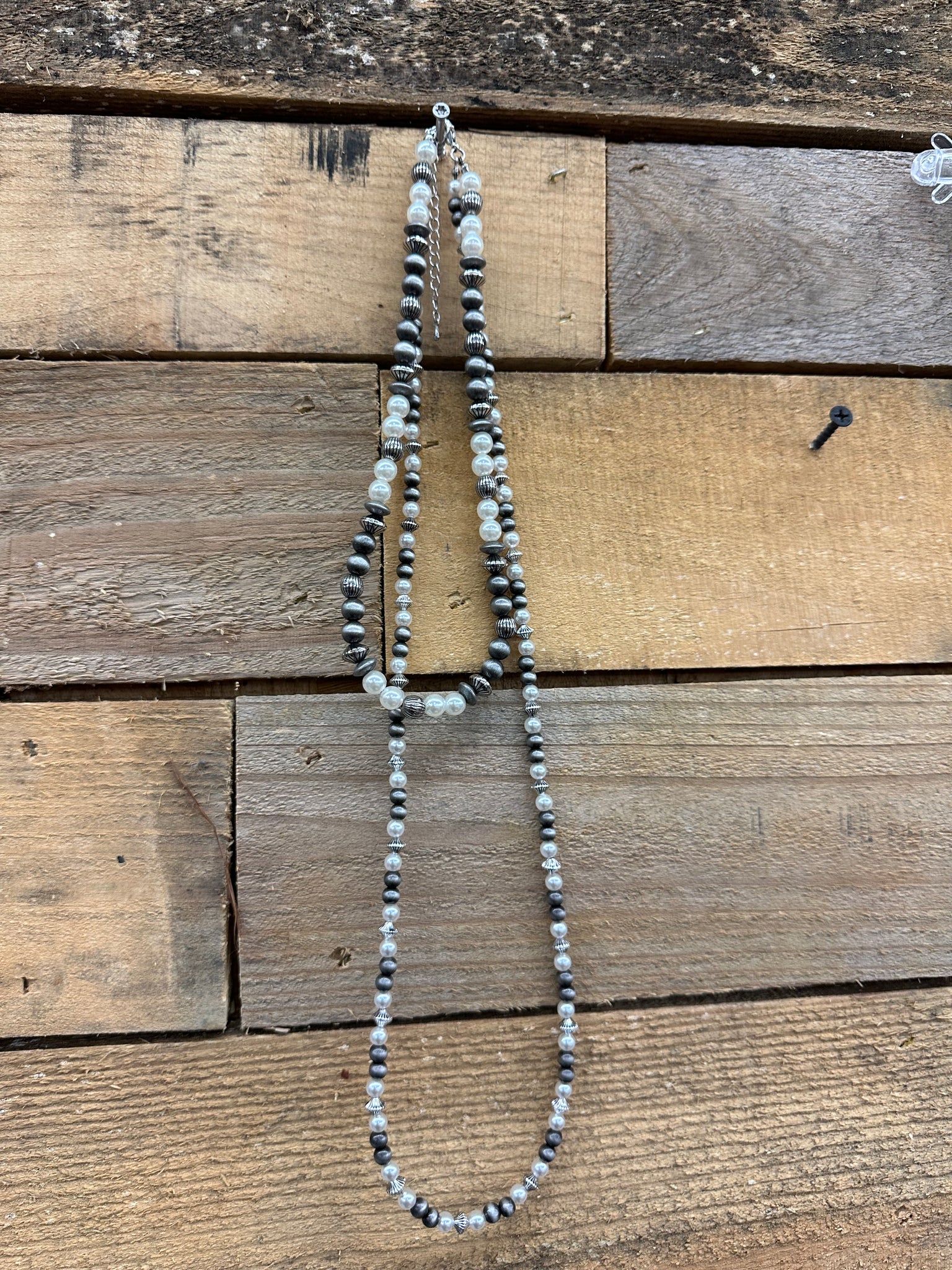 Layered Silver and White Unicorn Bead Necklace