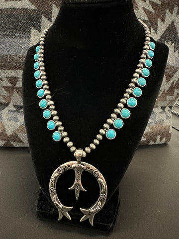 Eagle Lake Naja Turquoise & Silver Pearl Necklace