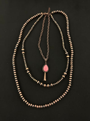 Layered Copper Navajo Inspired Pearl and Chain Squash Blossom Pendant Necklace
