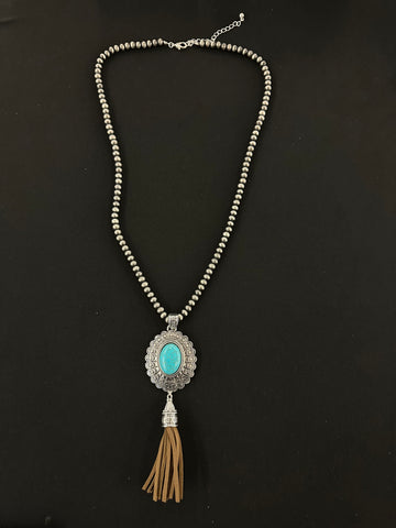 Wildridge Turquoise and Brown Concho Tassel Necklace