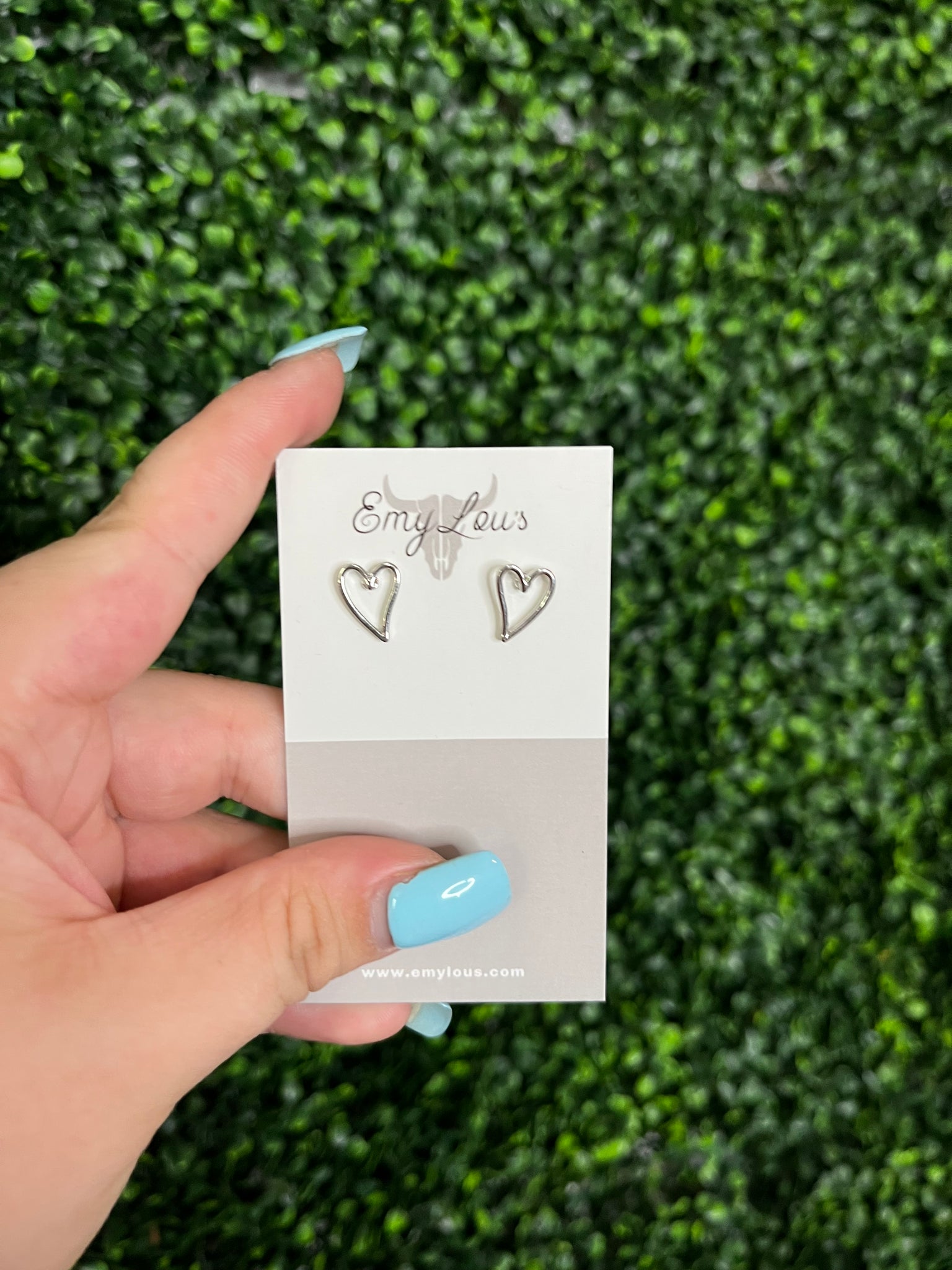 Silver Heart Outline Studs