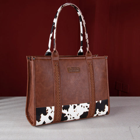 Wrangler Cow Print Concealed Carry Wide Tote - Brown