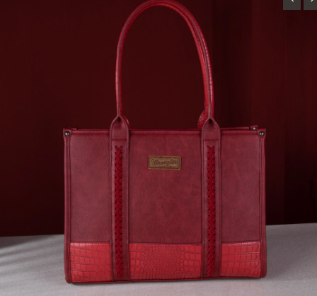 Wrangler Croc Print Concealed Carry Wide Tote - Burgundy