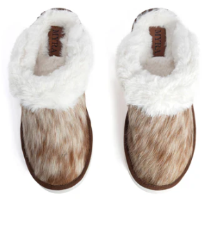 Myra Alamosa Hair on Hide Slippers Brown & White